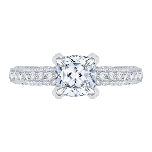 Shah Luxury 14K White Gold Cushion Diamond Engagement Ring (Semi-Mount)