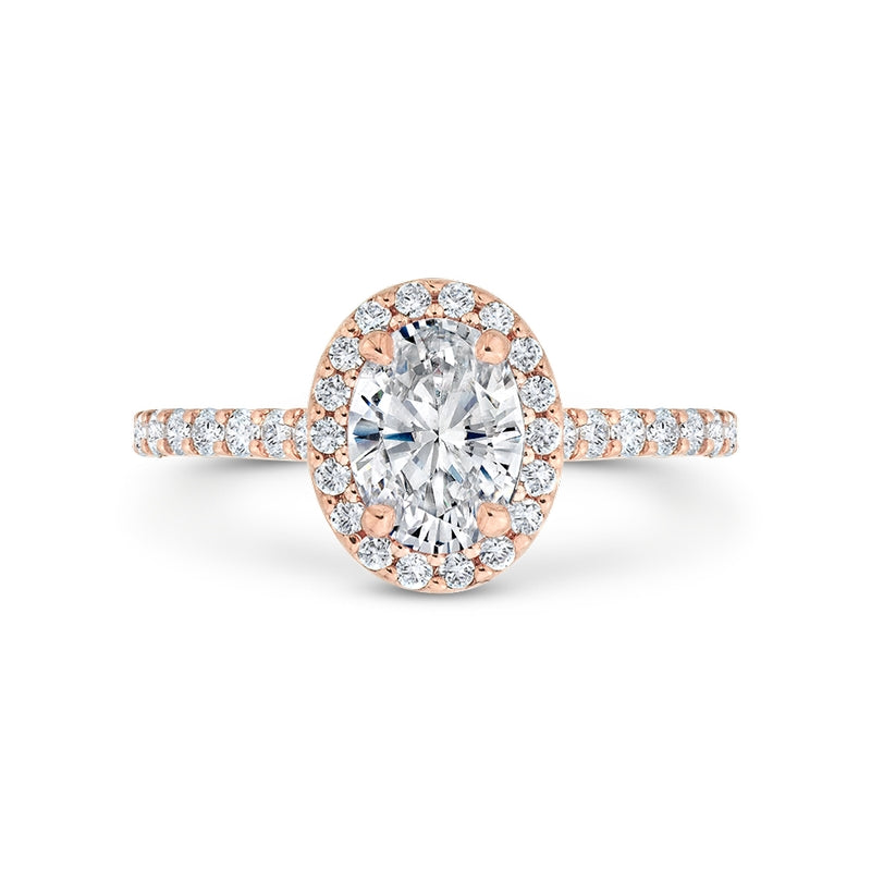 Shah Luxury 14K Rose Gold Oval Cut Diamond Halo Engagement Ring (Semi-Mount)