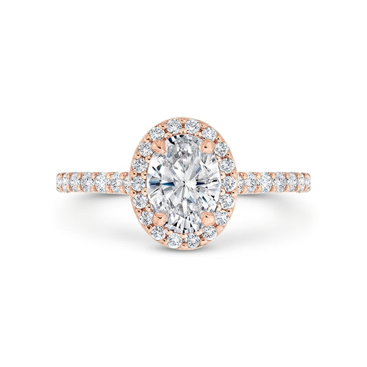Shah Luxury 14K Rose Gold Oval Cut Diamond Halo Engagement Ring (Semi-Mount)