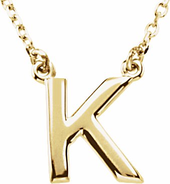 14K Yellow Block Initial K 16 Necklace