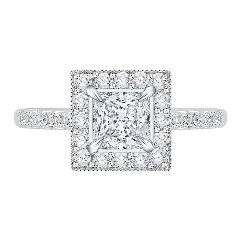 Shah Luxury 14K White Gold Princess Diamond Halo Engagement Ring with Euro Shank (Semi-Mount)