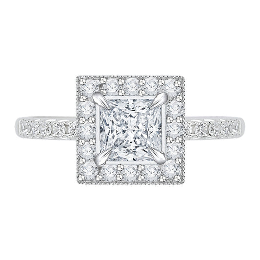 Shah Luxury 14K White Gold Princess Diamond Halo Engagement Ring with Euro Shank (Semi-Mount)