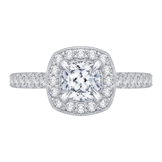 Shah Luxury 14K White Gold Cushion Diamond Halo Engagement Ring with Euro Shank (Semi-Mount)