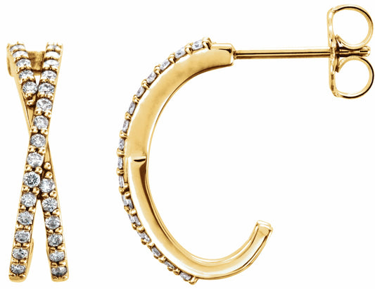 14K Yellow 1/4 CTW Diamond Criss-Cross J-Hoop Earrings