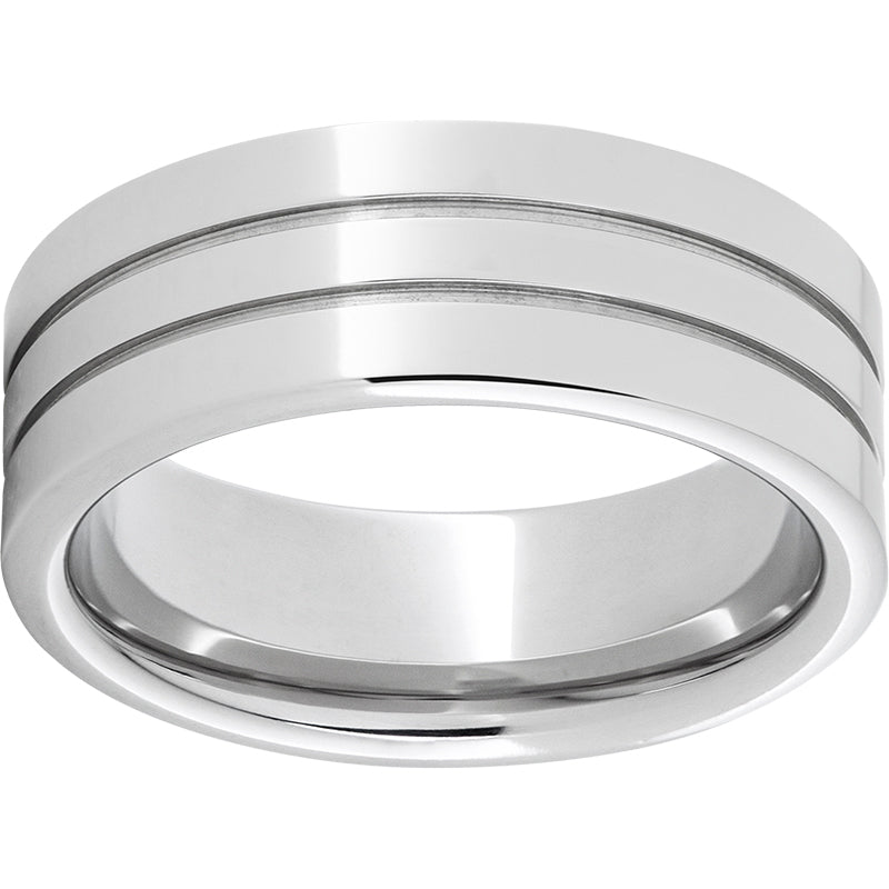Serinium Pipe Cut Band with Two .5mm Grooves and Polished Finish