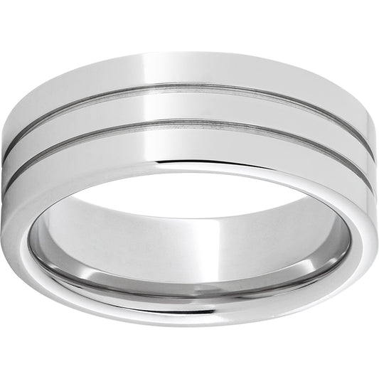 Serinium Pipe Cut Band with Two .5mm Grooves and Polished Finish
