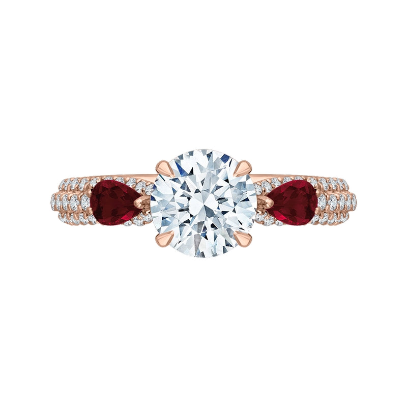 Shah Luxury 14K Rose Gold Round Diamond and Ruby Engagement Ring (Semi-Mount)