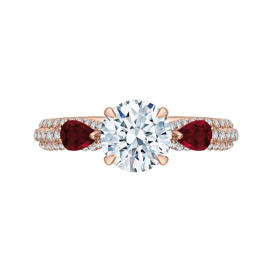Shah Luxury 14K Rose Gold Round Diamond and Ruby Engagement Ring (Semi-Mount)