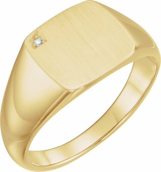 14K Yellow .0075 CT Diamond 12 mm Square Signet Ring