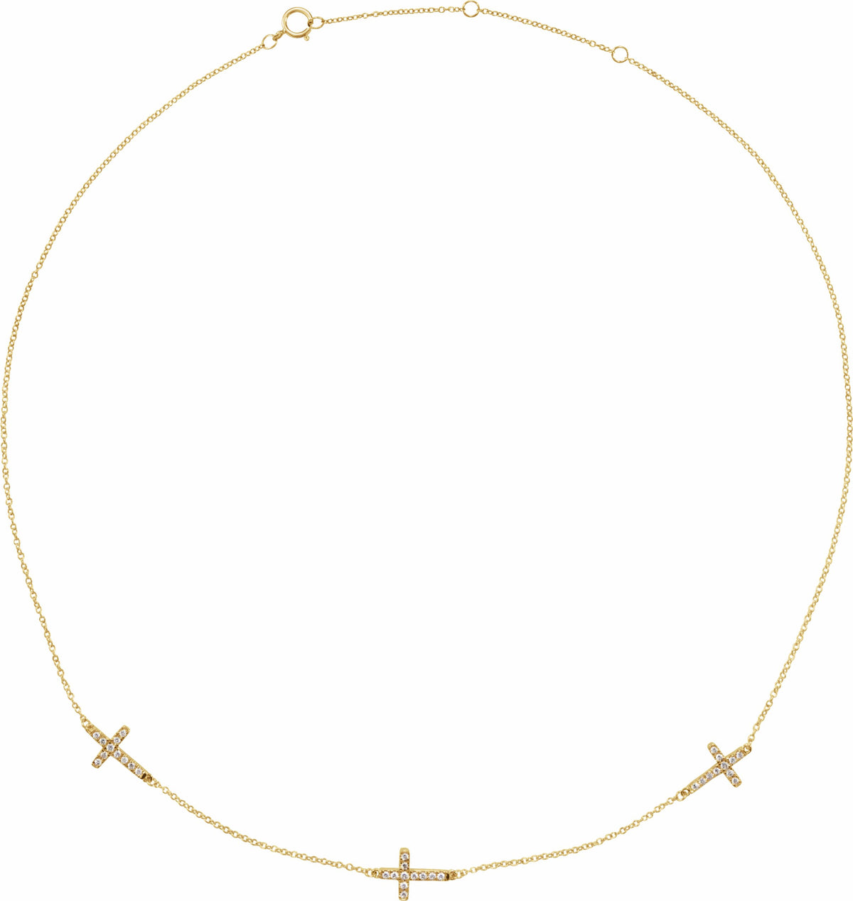 14K Yellow 1/4 CTW Diamond 3-Station Cross Adjustable 16-18u201d Necklace