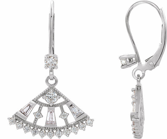14K White 3/4 CTW Diamond Lever Back Fan Earrings