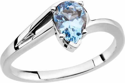 14K White 7 x 5 mm Pear Aquamarine Ring