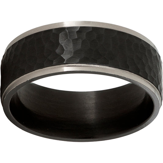 Black Zirconium Flat Band with Gray Grooved Edges and Black Hammer Finish