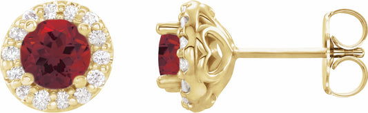 14K Yellow 6 mm Round Mozambique Garnet & 1/4 Diamond Earrings