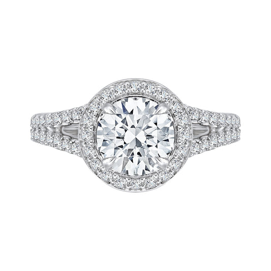 Shah Luxury 14K White Gold Round Halo Diamond Engagement Ring with Split Shank (Semi-Mount)
