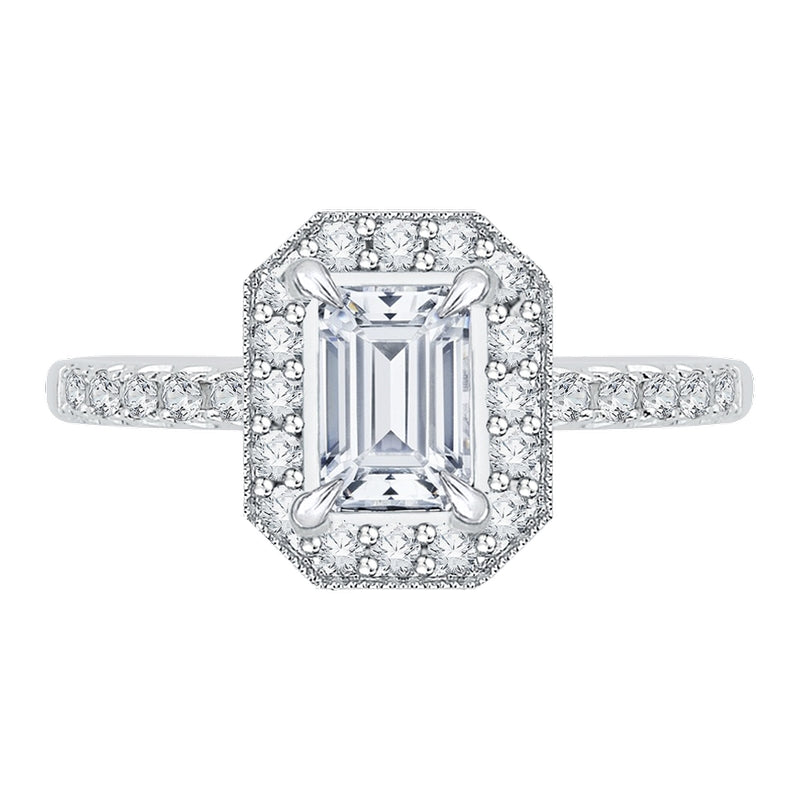 Shah Luxury Emerald Cut Diamond Halo Engagement Ring In 14K White Gold (Semi-Mount)