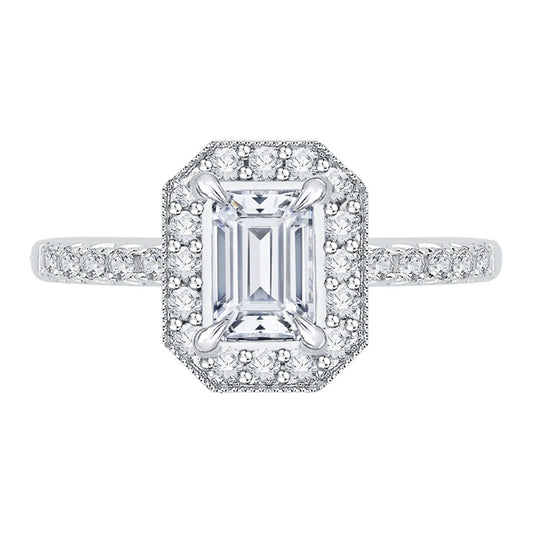 Shah Luxury Emerald Cut Diamond Halo Engagement Ring In 14K White Gold (Semi-Mount)