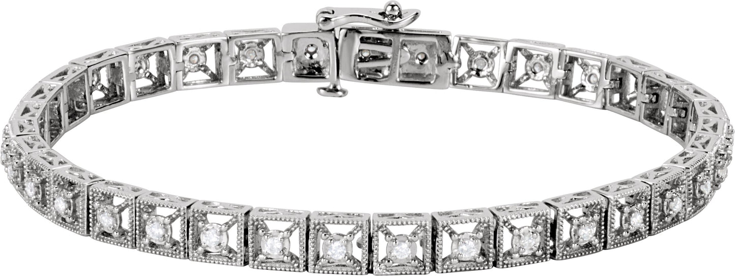 14K White 1/2 CTW Diamond Fashion Tennis 7 Bracelet