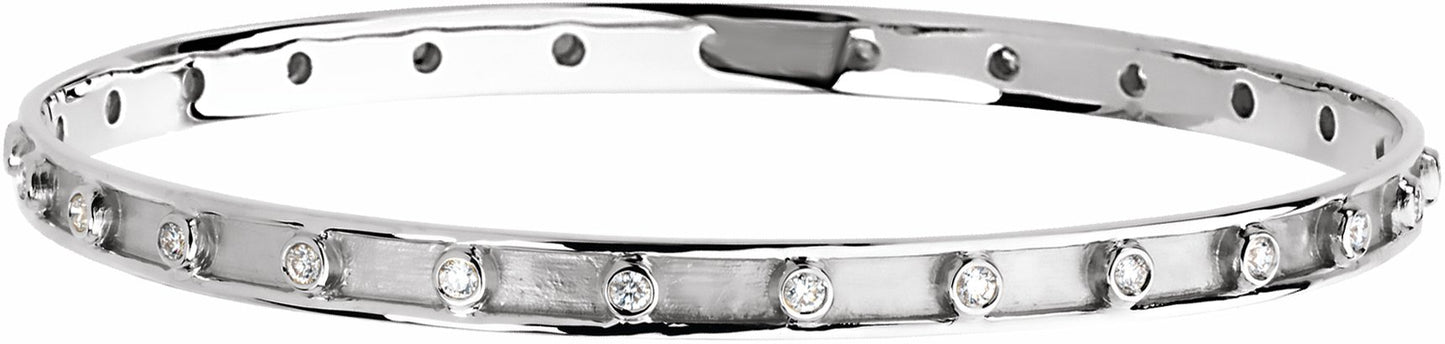 14K White 3/4 CTW Diamond Bangle 7 1/4 Bracelet