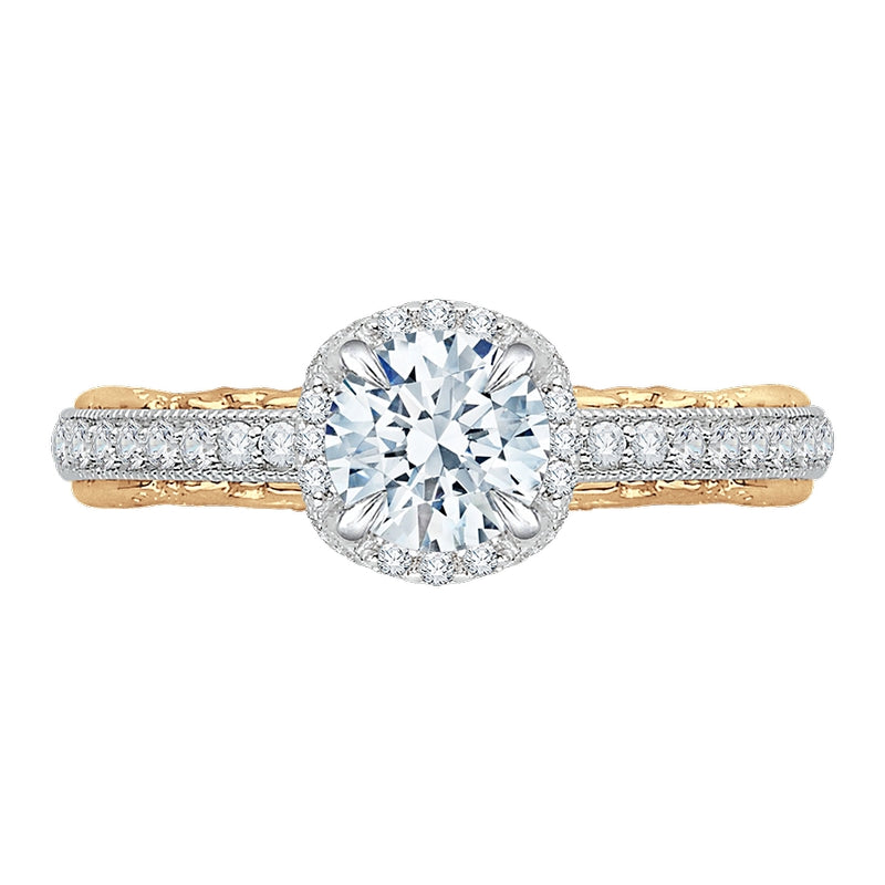 Shah Luxury 14K Two-Tone Gold Round Diamond Engagement Ring with Euro Shank (Semi-Mount)