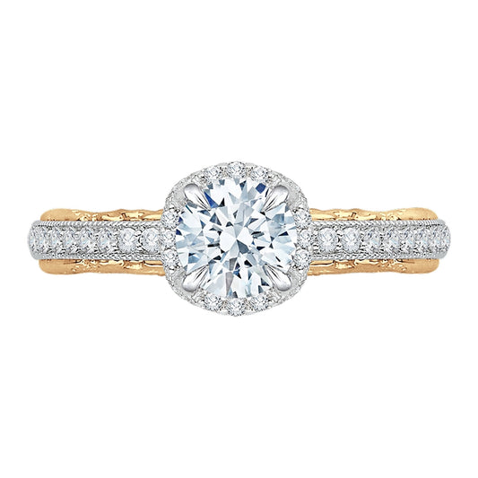 Shah Luxury 14K Two-Tone Gold Round Diamond Engagement Ring with Euro Shank (Semi-Mount)