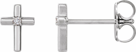 14K White .01 CTW Diamond Cross Earrings