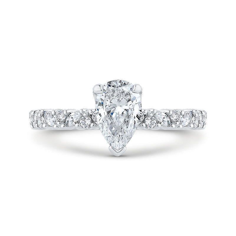 Shah Luxury 18K White Gold Pear Cut Diamond Engagement Ring (Semi-Mount)