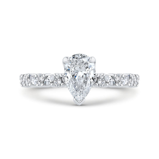 Shah Luxury 18K White Gold Pear Cut Diamond Engagement Ring (Semi-Mount)