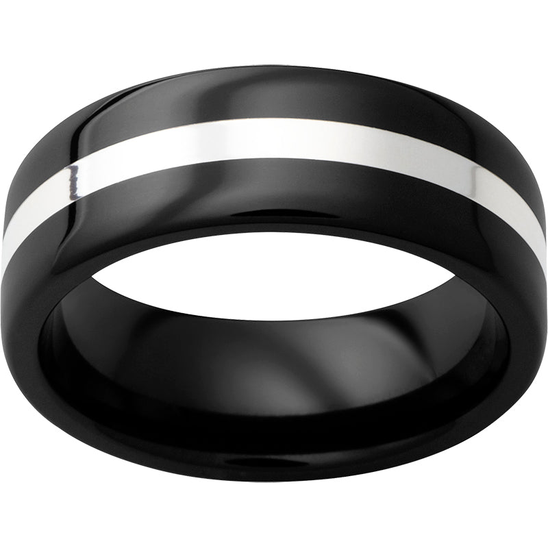 Black Diamond Ceramic Pipe Cut Band with 2mm Sterling Silver Inlay