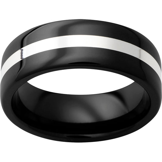 Black Diamond Ceramic Pipe Cut Band with 2mm Sterling Silver Inlay