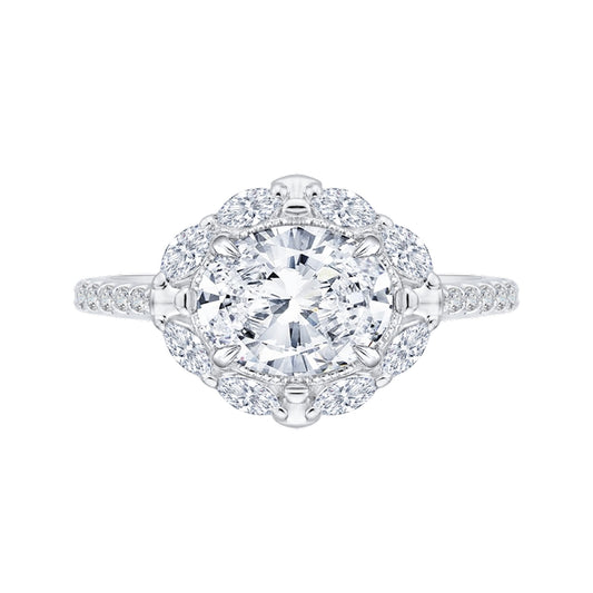 Shah Luxury Oval Diamond Halo Engagement Ring In 14K White Gold (Semi-Mount)