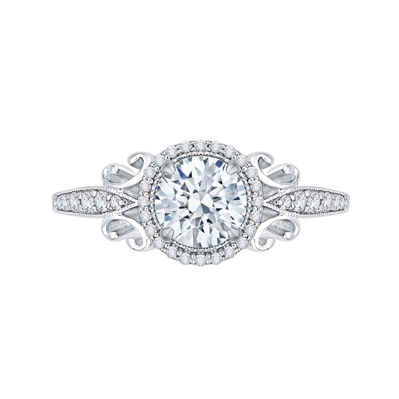 Shah Luxury 14K White Gold Round Diamond Halo Engagement Ring (Semi-Mount)