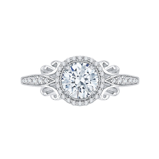 Shah Luxury 14K White Gold Round Diamond Halo Engagement Ring (Semi-Mount)