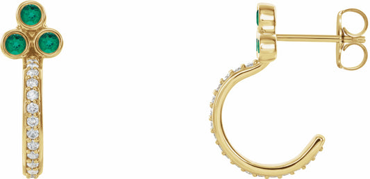 14K Yellow Emerald & 1/4 CTW Diamond J-Hoop Earrings