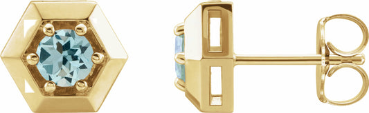 14K Yellow Aquamarine Geometric Earrings