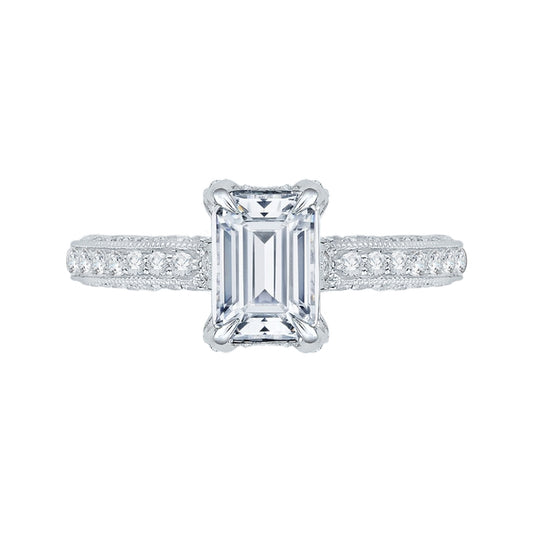 Shah Luxury 14K White Gold Emerald Diamond Engagement Ring (Semi-Mount)