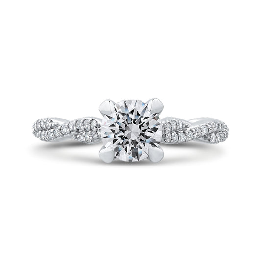 Shah Luxury 14K White Gold Round Diamond Floral Engagement Ring with Criss-Cross Shank (Semi-Mount)