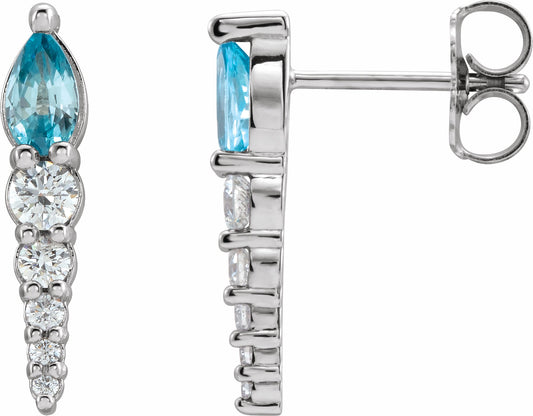 14K White Blue Zircon & 1/4 CTW Diamond Earrings