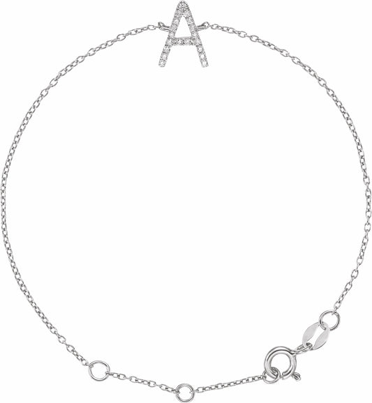 14K White  1/10 CTW Diamond Initial A 6-7 Bracelet