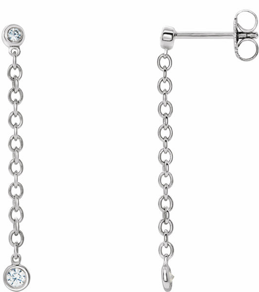 14K White 1/5 CTW Diamond Bezel Set Chain Earrings