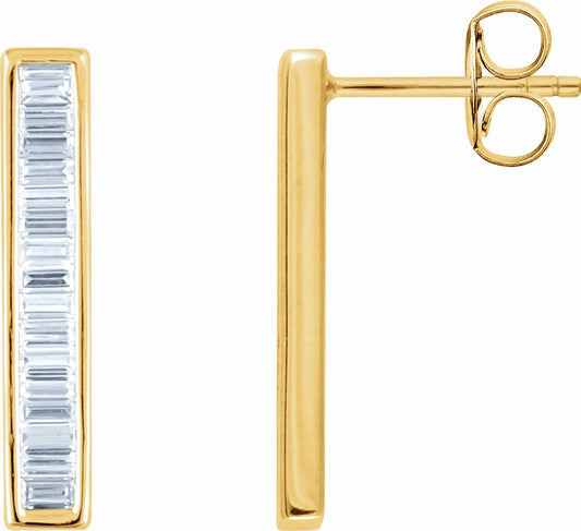 14K Yellow 1/2 CTW Diamond Baguette Bar Earrings
