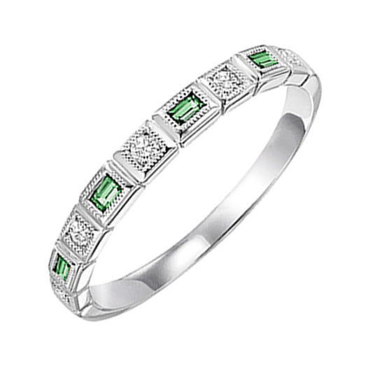 Gems One 14Kt White Gold Diamond (1/12Ctw) & Emerald (1/8 Ctw) Ring