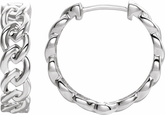 14K White 19.6 mm Chain Link Hoop Earrings