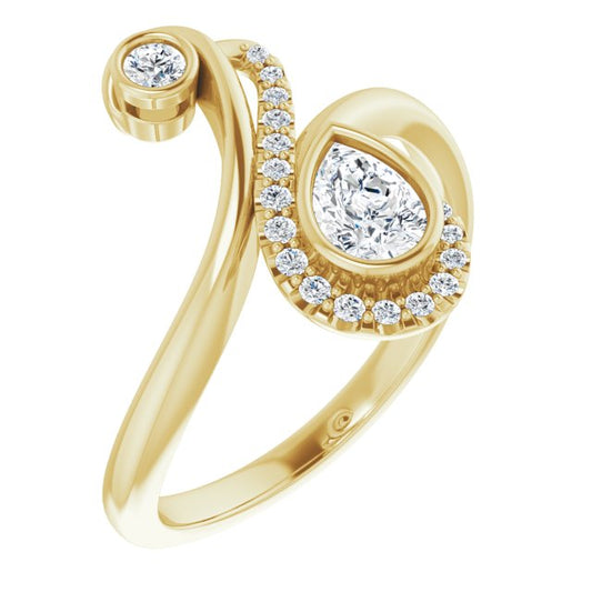 14K Yellow 1/2 CTW Diamond Bezel-Set Bypass Ring