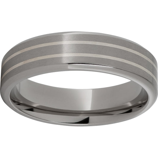 Titanium Pipe Cut Band with Two .5mm Sterling Silver Inlays