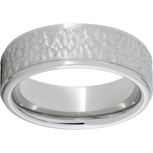 Serinium Flat Band with Grooved Edges and Hammer Finish