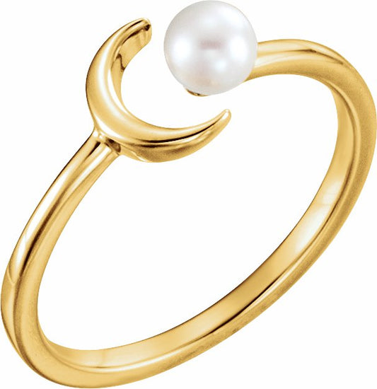 14K Yellow Cultured Freshwater Pearl Crescent Moon Ring