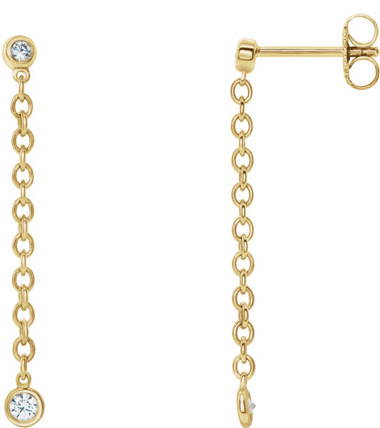 14K Yellow 1/5 CTW Diamond Bezel Set Chain Earrings