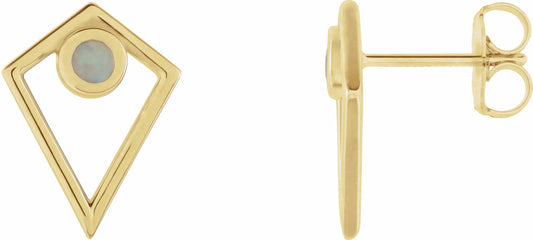 14K Yellow Opal Cabochon Pyramid Earrings