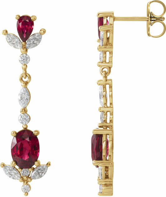 14K Yellow Ruby & 3/4 CTW Diamond Dangle Earrings